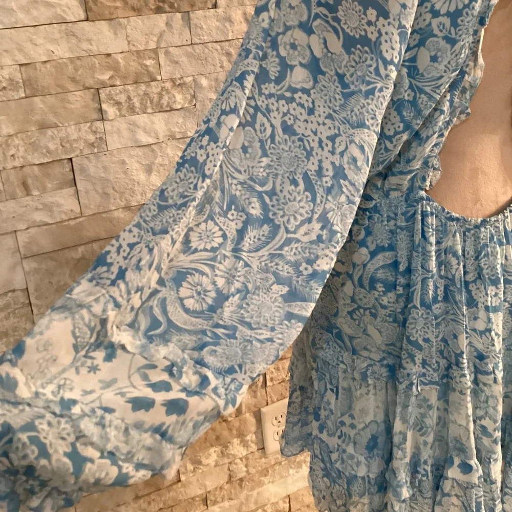 By Anthropologie Long-Sleeve Backless Sheer Ruffle Mini Dress - Picture 11 of 16